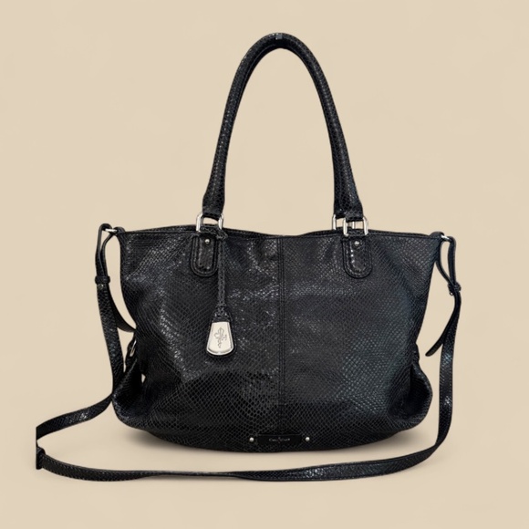 Cole Haan Black Python Leather Snakeskin Medium Crossbody Shoulder Bag Purse - Picture 1 of 11